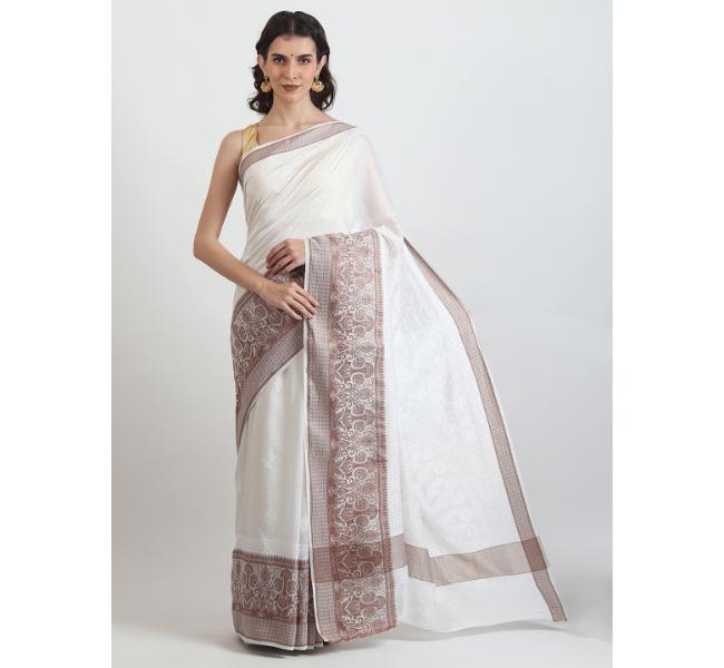 The Weavers Shop By Raavi Chikankari Work Chanderi Saree